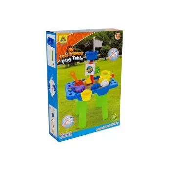 LEAN TOYS Smėlio staliukas su formelėmis, kastuvėliu, grėbliuku ir debesėliu – įvairiaspalvis