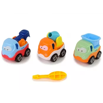 LEAN TOYS 3 statybinių mašinų rinkinys su atsuktuvu – betono maišyklė, kranas, savivartis
