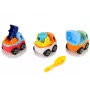 LEAN TOYS 3 statybinių mašinų rinkinys su atsuktuvu – betono maišyklė, kranas, savivartis