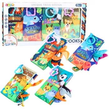 LEAN TOYS Minkštų spalvingų lavinamųjų jutiminių knygelių rinkinys mažyliams 4 vnt.