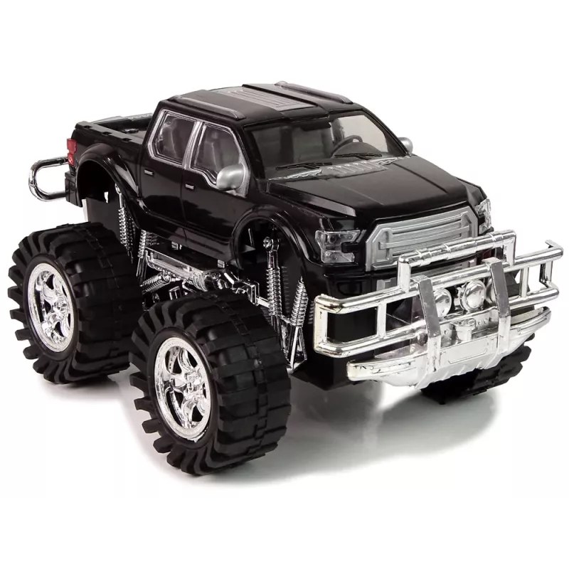 LEAN TOYS Transporto priemonių rinkinys: Juodas monster truck ir baltas kemperis 58 cm