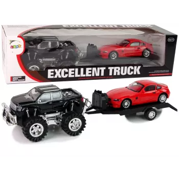 LEAN TOYS Transporto priemonių rinkinys: Juodas monster truck ir baltas kemperis 58 cm