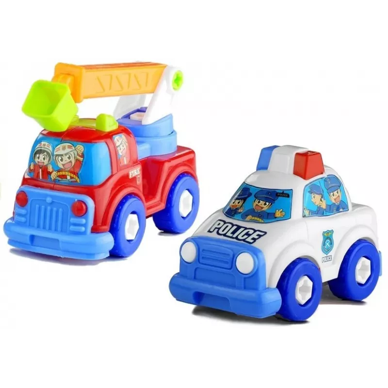 LEAN TOYS Automobilių rinkinys: policija, gaisrinė, autovežis, išardomi automobiliai