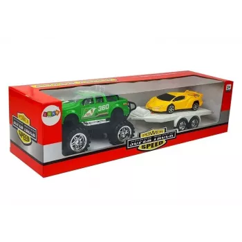 LEAN TOYS Automobilių rinkinys Geltoni sportiniai automobiliai Žali visureigiai su inerciniu mechanizmu