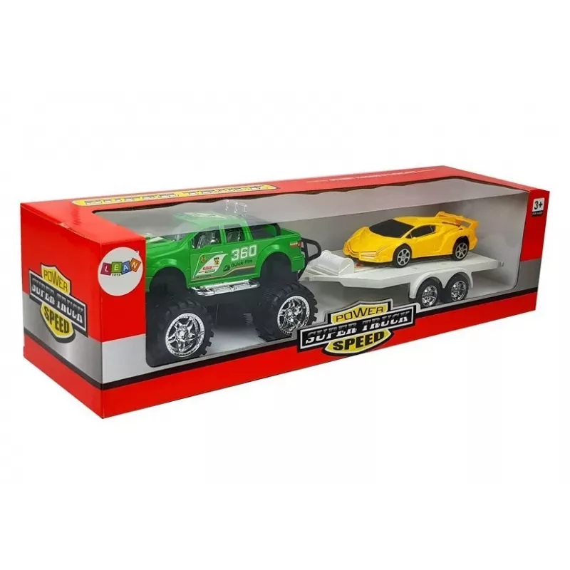 LEAN TOYS Automobilių rinkinys Geltoni sportiniai automobiliai Žali visureigiai su inerciniu mechanizmu