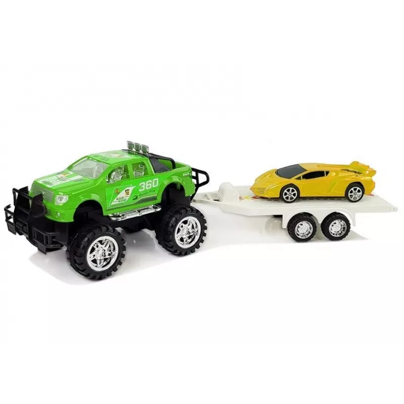LEAN TOYS Automobilių rinkinys Geltoni sportiniai automobiliai Žali visureigiai su inerciniu mechanizmu
