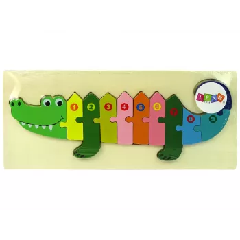 LEAN TOYS Medinių dėlionių rinkinys „Krokodilo skaičiai“