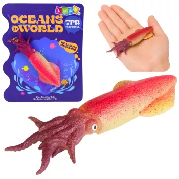 LEAN TOYS Kalmaro guminė figūrėlė, tampri, realistinė jūros gyvūno figūrėlė, 14 cm