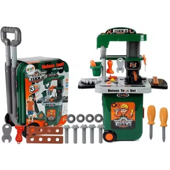 LEAN TOYS Įrankių rinkinys su ratukiniu dėklu Dirbtuvės Pjūklas Atsuktuvas