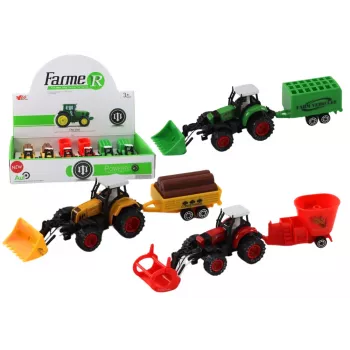 LEAN TOYS Traktorius su priekaba, ekskavatoriumi ir buldozeriu – žemės ūkio mašinų rinkinys, 3 spalvos