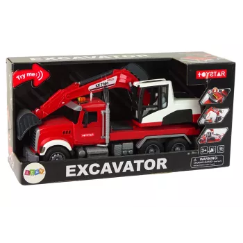 LEAN TOYS Sunkvežimis su Ekskavatoriumi Traktorius Ekskavatorius Garsas Šviesos