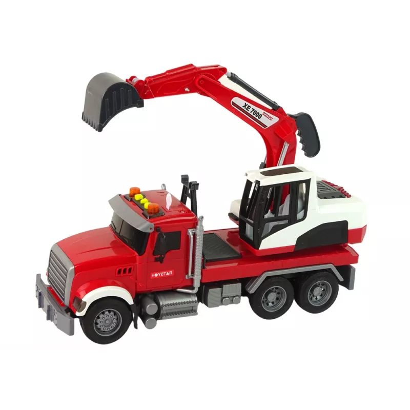 LEAN TOYS Sunkvežimis su Ekskavatoriumi Traktorius Ekskavatorius Garsas Šviesos