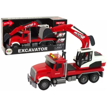 LEAN TOYS Sunkvežimis su Ekskavatoriumi Traktorius Ekskavatorius Garsas Šviesos