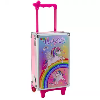 LEAN TOYS Unicorn Pink ratukinis lagaminas grožio rinkinys