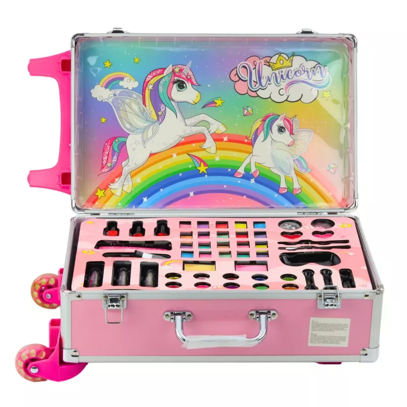 LEAN TOYS Unicorn Pink ratukinis lagaminas grožio rinkinys