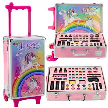 LEAN TOYS Unicorn Pink ratukinis lagaminas grožio rinkinys