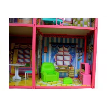 LEAN TOYS Villa didelis lėlių namelis 6 kambariai baldai priedai 128 vnt.
