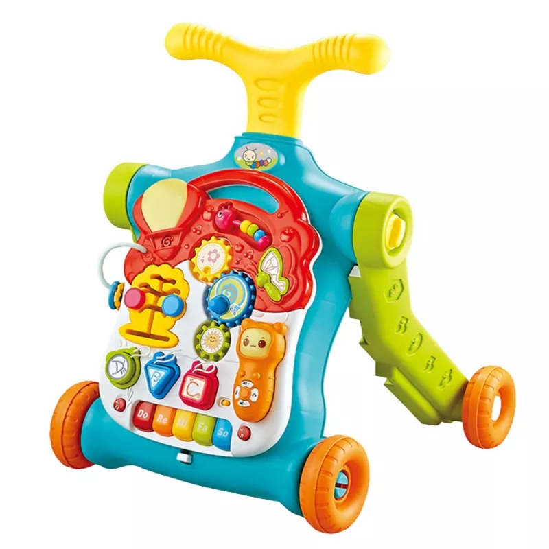 LEAN TOYS 5-in-1 vaikštynė, stūmiklis, paspirtukas, mokomasis stalas, interaktyvus skydelis – spalvingas