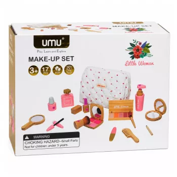 LEAN TOYS Medinis grožio rinkinys mergaitėms su baltu kosmetiniu krepšeliu, 17 dalių