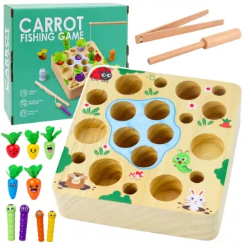 LEAN TOYS Medinis magnetinis žaidimas „Morkos ir sliekai“