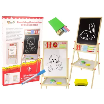 LEAN TOYS Wooden Education Board 2in1 Magnetic-Chalkboard su Priedais: Skaičiavimo Lentelė, Daugyba, Abėcėlė