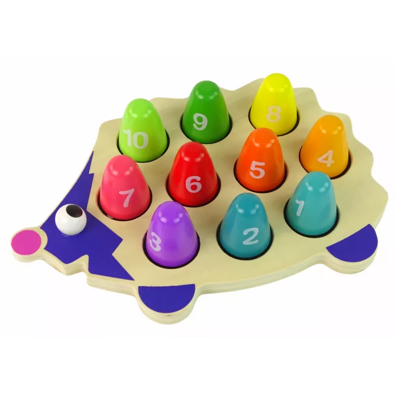 LEAN TOYS Wooden Educational Hedgehog su 10 spalvotų kuolelių