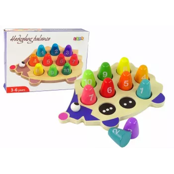 LEAN TOYS Wooden Educational Hedgehog su 10 spalvotų kuolelių