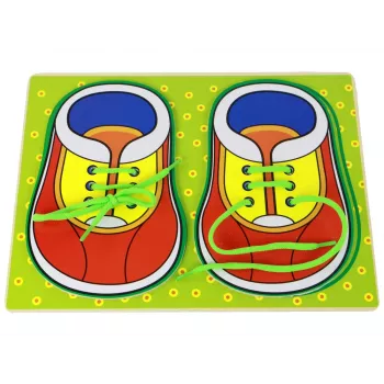 LEAN TOYS Medinis lavinantis žaislas – mokomės rišti batų raištelius