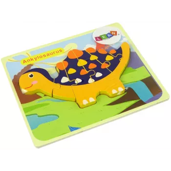 LEAN TOYS Wooden Puzzle Dinosaurs Triceratops Ankylosaurus Orange