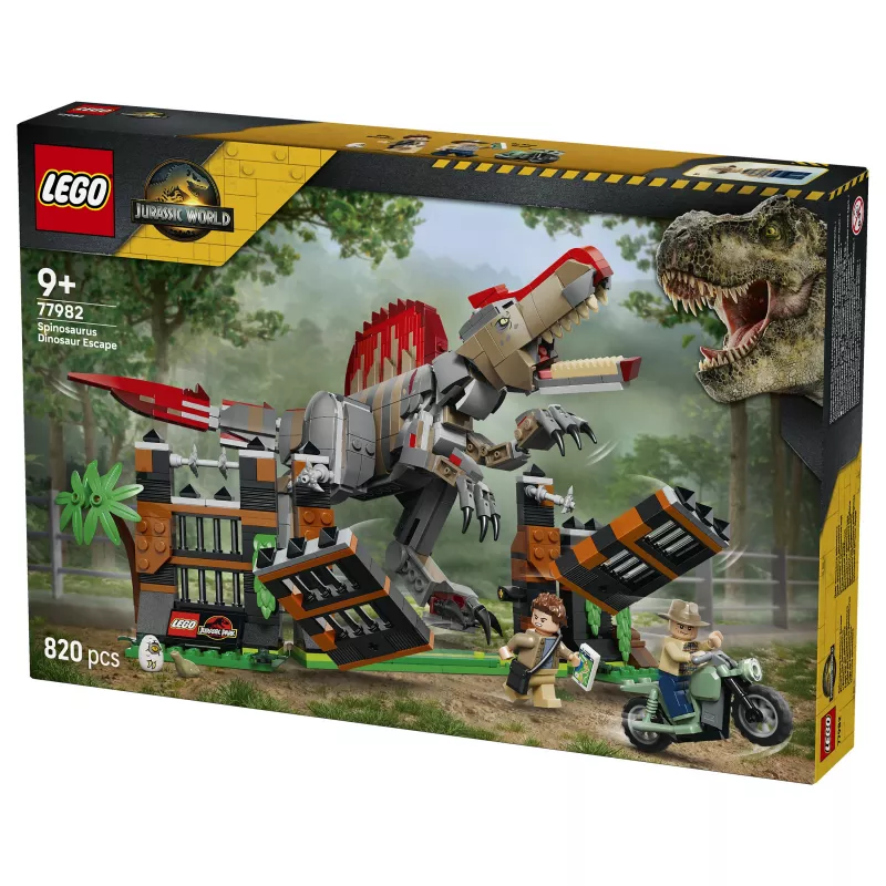 LEGO Jurassic World 77982 Spinosaurus Dinosaur Escape konstravimo rinkinys su Owen Grady ir Claire Dearing minifigūrėlėmis (248 dalių)