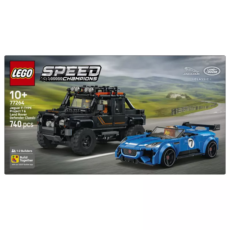 LEGO Speed Champions 77264 Jaguar F-TYPE Project 7 ir Land Rover Defender Classic statybinis rinkinys