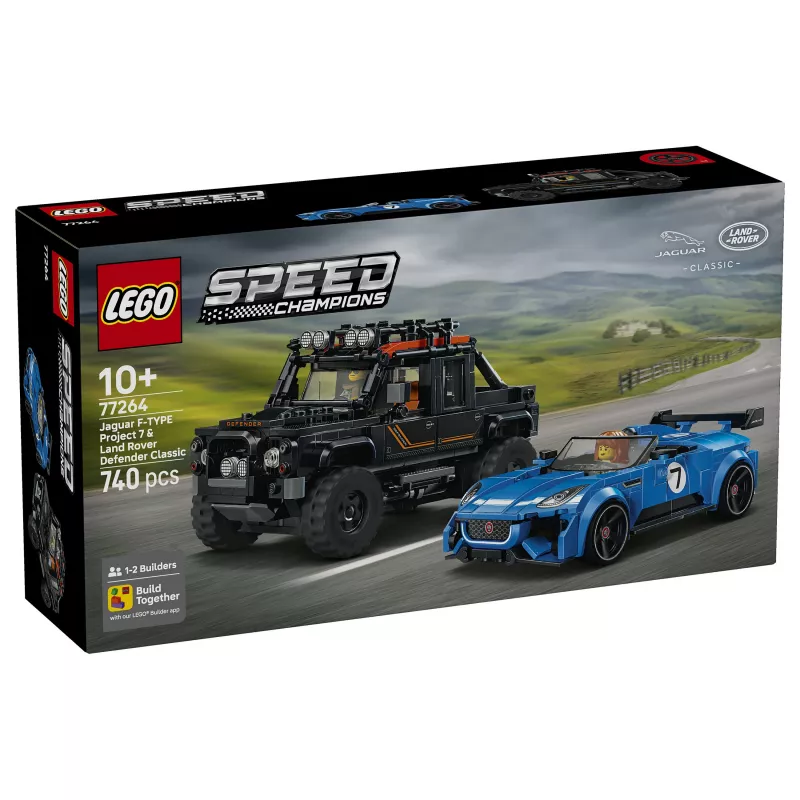 LEGO Speed Champions 77264 Jaguar F-TYPE Project 7 ir Land Rover Defender Classic statybinis rinkinys