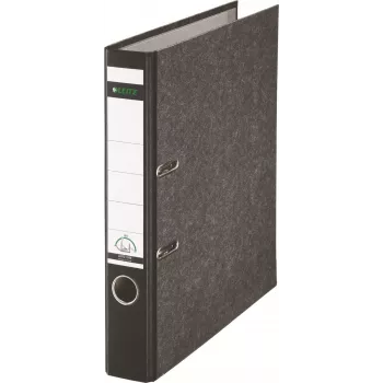 Leitz 1050 Standartinis svirtinis segtuvas A4 52 mm juodas perdirbto kartono su plyšiais, piršto skylute, metaliniais apsaugais 1050-50-95