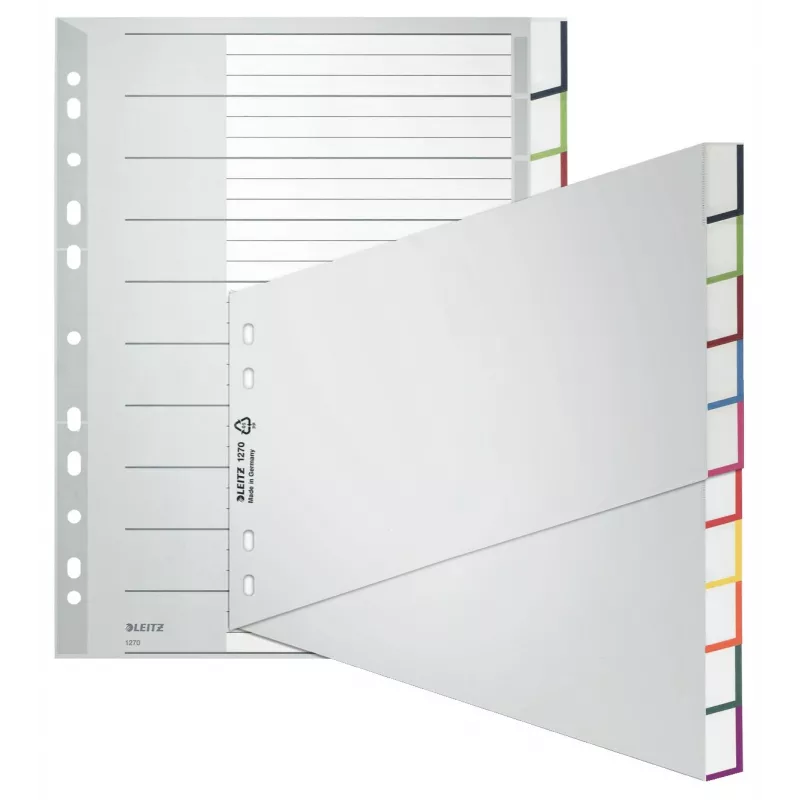Leitz A4 tušti skyrikliai, polipropilenas, pilki, 10 dalių, universalus perforavimas 1270