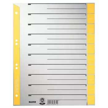 LEITZ A4 itin platūs kraft kartono skirtukai, 230 g/m², pilki su geltonais tuščiais skirtukais, 10 dalių rinkinys 1652-00-15