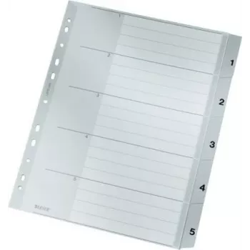 LEITZ A4 itin platūs PP registro skirtukai 1-5, pilki su rašoma viršelio kortele 1283-00-85