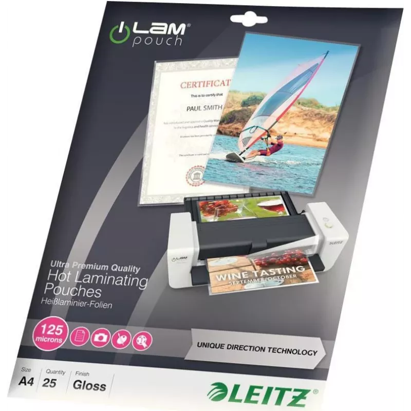 Leitz A4 laminavimo kišenės blizgios skaidrios 125 mikronų, 25 vnt. 7482-00-00