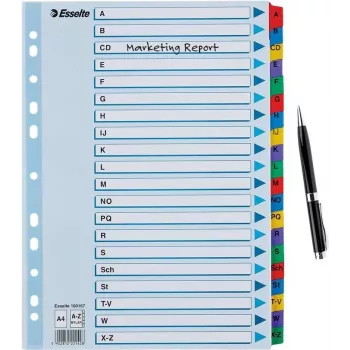 LEITZ A4 Mylar A-Z registro skirtukai, 26 liežuvėliai, įvairiaspalviai, universalus perforavimas, 160 gsm, 1 rinkinys (100167)