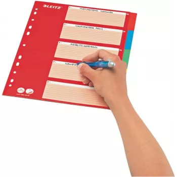 LEITZ kartoniniai skirtukai su tuščiais skirtukais, A4, 5 dalių, įvairiaspalviai, 160 gsm, su raudonu rašomu viršeliu 250 gsm (4386-60-00)