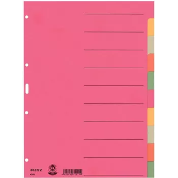 LEITZ itin tvirti kartoniniai registro skirtukai, tušti skirtukai, A4, 10 dalių, įvairiaspalviai, 230 gsm, 5 spalvų dažytas kartonas (4359-00-00)