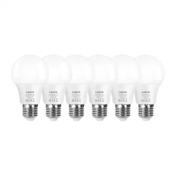 LEPRO 100089-WW-EU-6 LED lemputė, E27, A60, 8,5W (60W atitikmuo), 806 lm, 2700K šilta balta, 180° spindulio kampas, 6 vnt. pakuotė