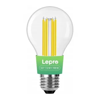 LEPRO 100094-WW-EU E27 kaitinamojo siūlo LED lemputė, 7,2W (atitinka 100W), 1521 lm, 2700K šilta balta, A60, nedimmable, energijos klasė F