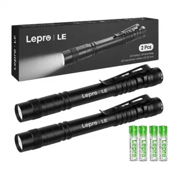 LEPRO 120023-2 Žibintuvėlis 2 vnt. rinkinys, 1000 liumenų LED taktinis žibintuvėlis, IPX4 atsparus vandeniui, reguliuojamas fokusavimas, 5 režimai, aviacinio aliuminio, juodos spalvos
