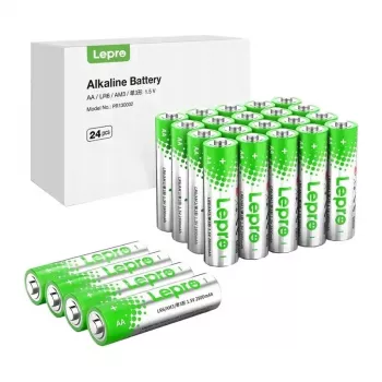 LEPRO 130002-24 AA R6 šarminės baterijos, 24 vnt. – 1,5V LR6 Mignon pirminiai elementai, 10 metų galiojimo laikas, apsauga nuo nutekėjimo, be gyvsidabrio