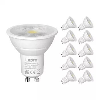 LEPRO 200084-DW-EU-10 GU10 pritemdoma LED lemputė, 4,5W, 345 lm, 6500K, 38°, 10 vnt.