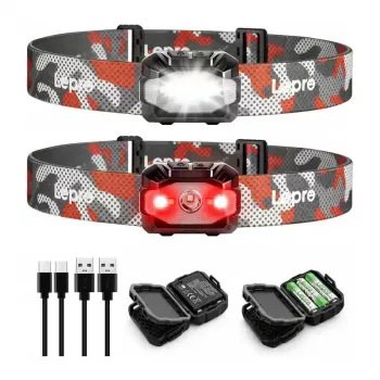 LEPRO 320023-2 USB įkraunamas LED žibintuvėlis ant galvos, 300 liumenų, 6 režimai, IPX4, 2 vnt. komplektas