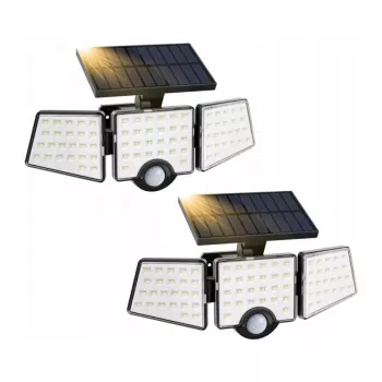 LEPRO 640003-DW-a-2 Saulės gatvės šviestuvas su judesio ir prieblandos davikliais, 2 vnt., 1500 liumenų, 6500K šalta balta, IP65 atsparus vandeniui, montuojamas ant sienos, LED