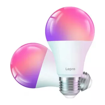 LEPRO B1-EU-2 protinga LED E27 Wi-Fi lemputė, 2 vnt., 9W (60W ekvivalentas), 800 liumenų, reguliuojama balta 2700K-6500K + 16 mln. RGB spalvų, reguliuojamas ryškumas, veikia su Alexa ir Google Assistant