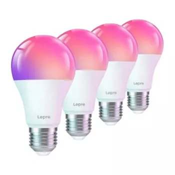 LEPRO B1-EU-4 E27 Wi-Fi LED lemputės, 4 vnt., 9W (60W atitikmuo), 806 lm, šilta balta 2700K, reguliuojamo ryškumo, išmaniosios, suderinamos su Alexa ir Google Assistant