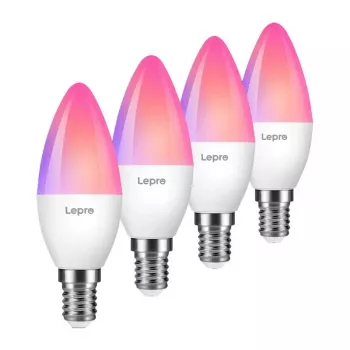 LEPRO BC1-EU-4 C37 RGBCW Wi-Fi LED lemputė E14 4,5W 400lm keičiama balta + RGB protinga žvakės formos lemputė